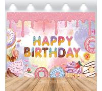 ASDCXZ Sfondo per compleanno, ragazza, 2,2 x 1,5 m, colore macaron, ciambelle, gelato, cioccolato, primo compleanno, ragazza, carta da parati fotografica, sfondo in vinile, per ragazze e feste di