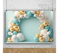 ASDCXZ Sfondo per feste di compleanno per bambini, 2,7 x 1,8 m, azzurro, bianco, oro, carta fotografica, in vinile, per primo compleanno, ragazza, ragazzo, ritratto