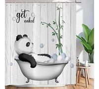 ASDCXZ Tenda da Doccia Divertente, 180 x 180 cm, Motivo: Panda Prende il Bagno, Bianca, Lavabile, in Tessuto di Poliestere, Impermeabile, per Vasca da Bagno, con 12 Ganci