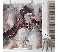 ASDCXZ Tenda da doccia in marmo nero, oro, 180 x 180 cm, moderna, astratta, grigio, nero, oro, effetto marmo, texture, lavabile, in poliestere, impermeabile, per vasca da bagno con 12 ganci