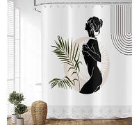 ASDCXZ Tenda da doccia stile bohémien, 180 x 180 cm, moderna, astratta, elegante, ragazza, verde, foglie bianche, per bagno, lavabile, in poliestere, impermeabile, tenda da doccia per vasca da bagno