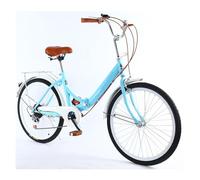 Asdfeop Bici Pieghevole da 24 Pollici, Bici da Città in Acciaio ad Alto tenore di Carbonio, Bici da Strada per Ragazzi, Bici a 7 velocità per Studenti, impiegati, Appassionati di Bicicletta, Blu