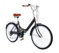 Asdfeop Bici Pieghevole da 24 Pollici, Bici da Città in Acciaio ad Alto tenore di Carbonio, Bici da Strada per Ragazzi, Bici a 7 velocità per Studenti, impiegati, Appassionati di Bicicletta, Nera