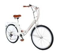 Asdfeop Bici Pieghevole da 24 Pollici, Bici da Città in Acciaio ad Alto tenore di Carbonio, Bici da Strada per Ragazzi, Bici a 7 velocità per Studenti, impiegati, Appassionati di Bicicletta, Bianca