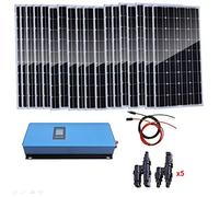 Asdfeop Kit Solare Domestico da 1800 W con Collegamento alla Rete elettrica, 18 Pannelli solari monocristallini da 100 W e Inverter di Potenza da 2000 W con Ricarica CA 230 V