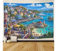 ASDFGHJKLZA Città costiera dei Caraibi Stampa 3D Decorazione Da Parete Arazzo Per Camera Da Letto Arazzi Decorazione Casa Tenda Soggiorno Dormitorio 70cmx100cm