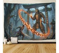 ASDFGHJKLZA Duello Samurai Arazzo da Parete Stampato in 3D Spada Infuocata Decorazione da Parete Foresta Camera Soggiorno 100cmx150cm