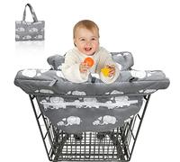 ASDIIT Copri Carrello Spesa per Bimbi e Copri Seggiolone 2 in 1 Proteggi Bambino Carrello Universale con Cinghia (Grigio-elefante bianco)