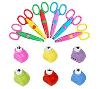 Asdirne Forbici per Bambini, Set di 12 Forbici Seghettate, Una Varietà di Modelli di Divertimento, Comprende 6 Forbici Zigzag Bambini e 6 Punzoni di Carta
