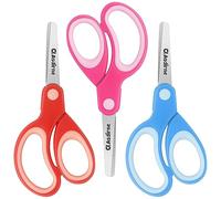 Asdirne Forbici per bambini sinistre, forbici di sicurezza per bambini, forbici artigianali con punta smussata lame in acciaio inossidabile e impugnatura morbida, 13,5 cm, confezione da 3