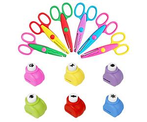 Asdirne Set di 12 Forbici per Bambini - 6 Seghettate e 6 Zigzag Con Punzoni di Carta - Varietà di Modelli Divertenti