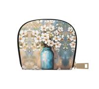 ASDJHFABKY Nature Scenery - Borsa in pelle con fiori blu e bianchi, portafoglio floreale in vaso, confezione di carte per pendolari attivi, per carte di transito e documenti d'identità ad accesso