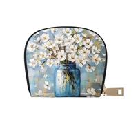 ASDJHFABKY Nature Scenery - Borsa in pelle con fiori blu e bianchi, portafoglio floreale in vaso, confezione di carte per pendolari attivi, per carte di transito e documenti d'identità ad accesso