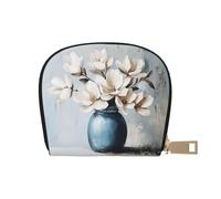 ASDJHFABKY Nature Scenery - Borsa in pelle con fiori blu e bianchi, portafoglio floreale in vaso, confezione di carte per pendolari attivi, per carte di transito e documenti d'identità ad accesso