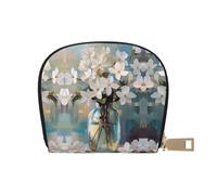 ASDJHFABKY Nature Scenery - Borsa in pelle con fiori blu e bianchi, portafoglio floreale in vaso, confezione di carte per pendolari attivi, per carte di transito e documenti d'identità ad accesso