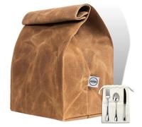 ASEBBO Borsa da Pranzo in Tela Cerata - Borsa da Pranzo Riutilizzabile in Carta Marrone per Donne, Ufficio, Lavoro, Scuola