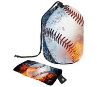 asebiunh - Borsa per cosmetici con coulisse, a forma di botte, portatile, da viaggio, con illustrazione di palla da baseball nel fuoco e acqua, grande capacità, impermeabile, multifunzionale, borsa da