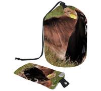 asebiunh - Grande borsa per il trucco, con coulisse, motivo mucca alpina, da viaggio, borsa per cosmetici portatile, Multicolore, 9.9x6.9in/25.2x17.6cm