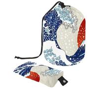 asebiunh - Grande borsa per il trucco con coulisse, oceano giapponese di Kanagawa onda sole rosso e montagna, borsa per cosmetici da viaggio portatile, Multicolore, 9.9x6.9in/25.2x17.6cm
