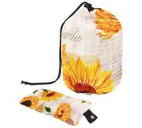 asebiunh - Trousse da viaggio per cosmetici, a cilindro, multifunzionale, per articoli da toeletta, organizer rotondo, con motivo a girasoli ad acquerello giallo vivace con vecchie lettere,