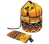 asebiunh, trousse da viaggio per cosmetici, borsa per il trucco, multifunzionale, borsa da toeletta rotonda, organizer con tasca portaoggetti, motivo tribù africano a righe, Multicolore,