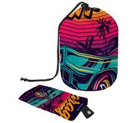 asebiunh - Trousse per cosmetici con coulisse, a forma di botte, portatile, da viaggio, con motivo American Muscle Car in stile retrò al neon, grande capacità, impermeabile, multifunzionale, per
