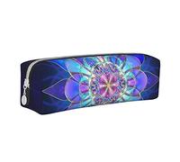 ASEELO Astuccio in pelle stampato mandala rettangolare, astuccio per matite con cerniera, borsa per cancelleria portatile, piccola borsa cosmetica