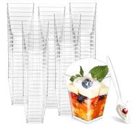 ASelected 100 bicchieri da dessert in plastica, 150 - 160 ml, in plastica con coperchio, bicchieri da dessert con cucchiai per mousse, budino, gelato, dessert