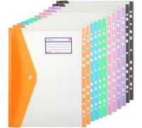 ASelected 12 portafogli in plastica A4, tasche perforate, con bottoni automatici, 11 fori, con tasche, per scuola, ufficio, casa, viaggi, 6 colori