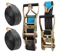 ASelected 2 set di cinghie con cricchetto e gancio, 6 m × 50 mm, nero, per rimorchi, moto, auto