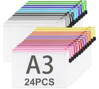 ASelected 24 pezzi buste con zip A3, 12 colori trasparenti borse di file mesh in plastica, cartelline portadocumenti con cerniera per documenti, file, compiti, accessori da viaggio
