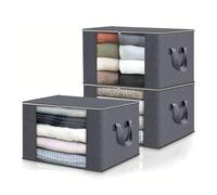 ASelected 3 scatole di immagazzinaggio da 60 l, pieghevoli, con finestra trasparente, per vestiti, coperte e biancheria da letto