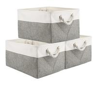 ASelected 3 scatole portaoggetti grandi, 41 x 31 x 20 cm, con manico, scatola portaoggetti pieghevole per organizzare la casa, giocattoli, vestiti, prodotti per ufficio, grigio bianco