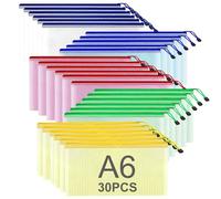 ASelected 30 buste per documenti A6, Porta Documenti con cerniera, in PVC, in rete, in plastica, per riporre documenti e ricette aziendali, organizzazione