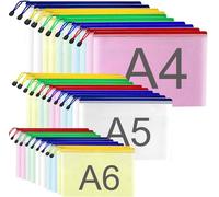 ASelected 30 pezzi buste con zip A4 A5 A6, impermeabile buste portadocumenti con cerniera, trasparenti borse di file mesh in plastica, cartelline portadocumenti per documenti, file, accessori da viagg