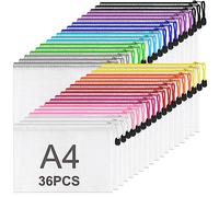 ASelected 36 pezzi buste con zip A4, 12 Colori trasparenti borse di file mesh, impermeabile busta porta documenti con cerniera A4, cartelline pochette zip per cartelline portadocumenti - 330 x 230 MM