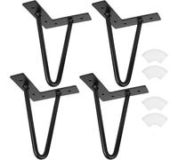ASelected 4 Pezzi Gambe per Mobili, Gambe per Tavolino Hairpin da 10 cm in Metallo Nero con Viti e Piedini, Stile Industriale per Comodino, Tavolo Basso e Mobile Fai da Te