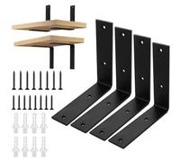 ASelected 4 Pezzi Staffe Angolari Nere 150 x 150 x 38 x 5 mm, Staffe a L e Supporto Angolare per Mensola Nero, Staffa Mensola Pesante e Staffa Parete