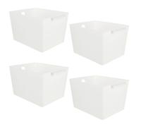 ASelected 4 scatole portaoggetti in plastica con manico, colore bianco, 26 x 19 x 15 cm, cestelli portaoggetti in plastica, da cucina, per casa e ufficio, colore bianco, grandi