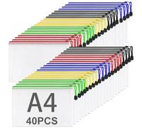 ASelected 40 pezzi buste con zip A4, 5 Colori trasparenti borse di file mesh, impermeabile busta porta documenti con cerniera, cartelline pochette zip per cartelline portadocumenti - 34x24CM