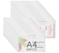 ASelected 48 Pezzi Buste Forate con Bottone A4, Tasche Trasparenti A4 con 11 Fori e Tasca Etichetta, per Raccoglitori, Scuola, Ufficio e Archivio