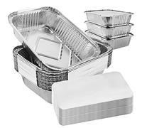 ASelected 50 vassoi usa e getta in alluminio con coperchi, 26 x 19 x 6 cm vassoi in stagno per barbecue, arrostire, cuocere, grigliare, contenitori in lamina argentata da 1900 ml