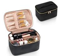 ASelected Beauty case da donna grande, impermeabile, con scomparto per spazzole, in pelle PU, portatile, per viaggi di fine settimana o uso quotidiano