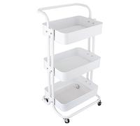 ASelected Carrello portaoggetti in metallo, carrello portaoggetti a 3 livelli su ruote, ruote bloccabili, carrello da cucina bianco con maniglia per bagno, cucina, soggiorno, ufficio