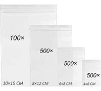 ASelected - Confezione da 1600 sacchetti con chiusura lampo, riutilizzabili, 120 micron, in 4 misure, sacchetti di plastica, assortiti per alimenti, utensili, viti, pezzi