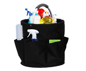 ASelected Contenitore per la pulizia da 17 l, con manico, pieghevole, multi tasche, grande secchio pieghevole per interni ed esterni, facile da pulire e trasportare (nero)