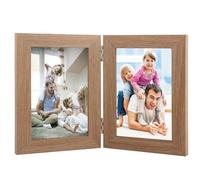 ASelected Cornice portafoto doppia, pieghevole, 10 x 15 cm, in legno, per collage, scrivania, ufficio, matrimonio, famiglia, colore caffè