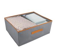 ASelected Grande set di 2 scatole portaoggetti da 50 x 40 x 20 cm, organizer per credenza, con manico in pelle e divisore, in tessuto, pieghevoli, per vestiti, libri (grigio)