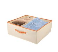 ASelected Grande set di 2 scatole portaoggetti da 50 x 40 x 20 cm, organizer per credenza, con manico in pelle e divisore, in tessuto, pieghevoli, per vestiti, libri (beige)