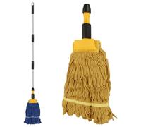 ASelected Mocio industriale resistente, manico lungo 163 cm e morsetto, 2 teste di mocio bagnate rimovibili con filo per la pulizia di garage, cemento e piastrelle (giallo e blu)